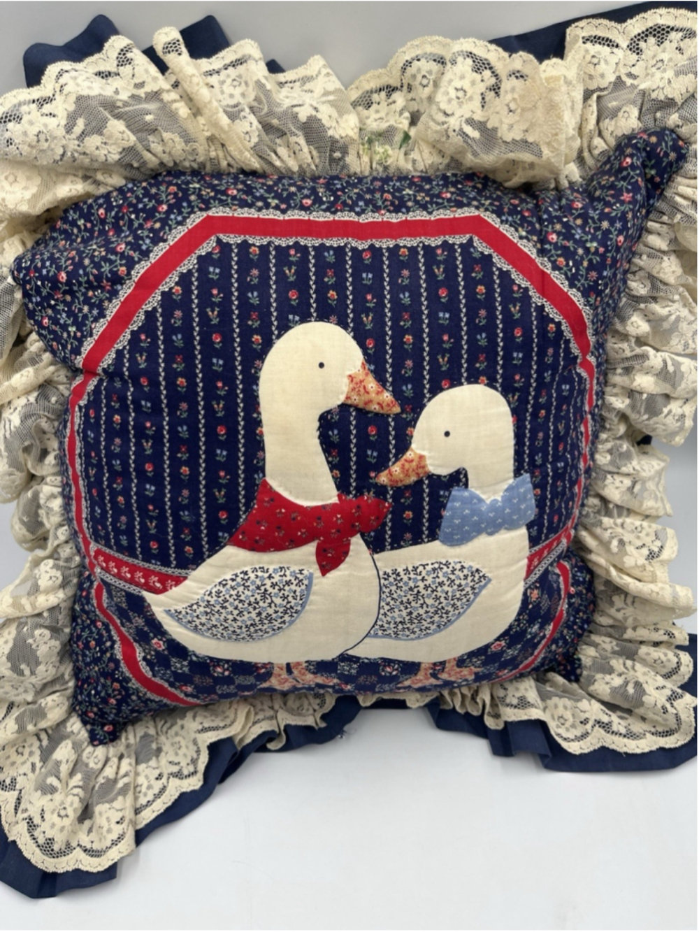 Needlework Vintage Woodland Goose Pillow Cotton HANDMADE TOSS PILLOW SEE ALL - Picture 3 of 16